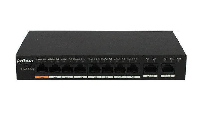 DH-PFS3010-8ET-96-V2- Switch POE 8 Puertos Dahua. Capa 2.8 puertos 10/100. 2 puertos 10/100/1000 RJ45.
