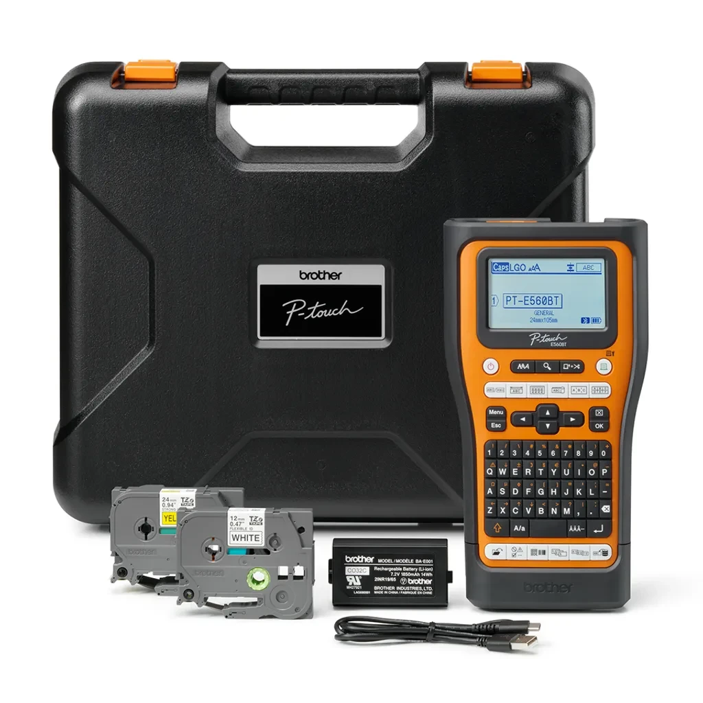 PTE560BTVP. Rotuladora BROTHER electrónica con conexión PC y Bluetooth para instaladores profesionales Con Maleta QWERTY 1-Mano