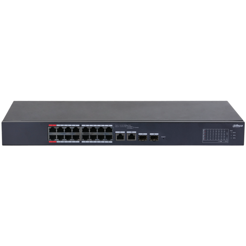 DH-CS4218-16ET-190. SWITCH POE ADMIN CLOUD DAHUA. 16 PUERTOS PÒE 10/100. 2 PUERTOS OPTICOS 1000..